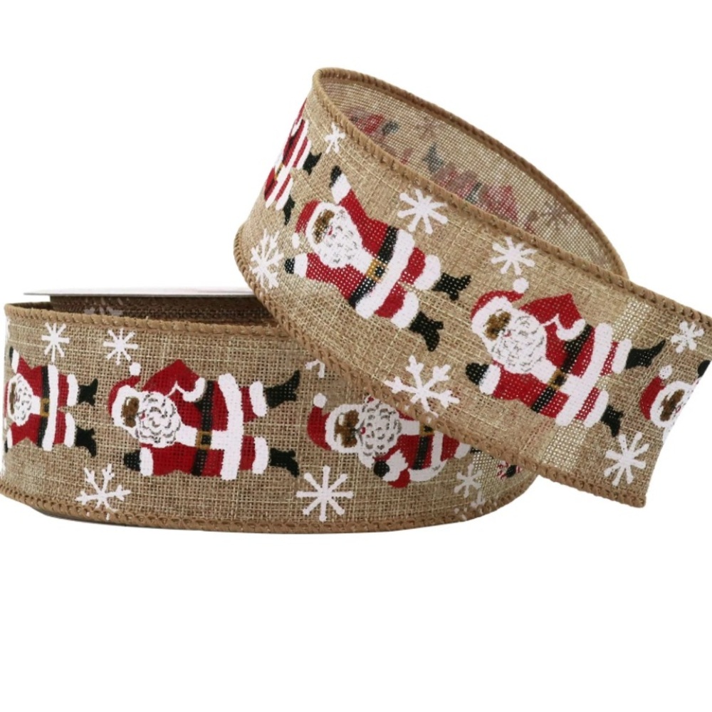 Festive African American Santa Burlap Ribbon